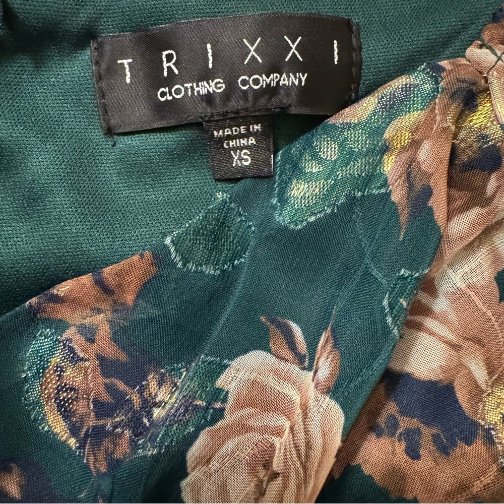 NWOT Trixxi Shiny Floral Ruffle Long Sleeve Garden Party Dress Size XS - Picture 6 of 11